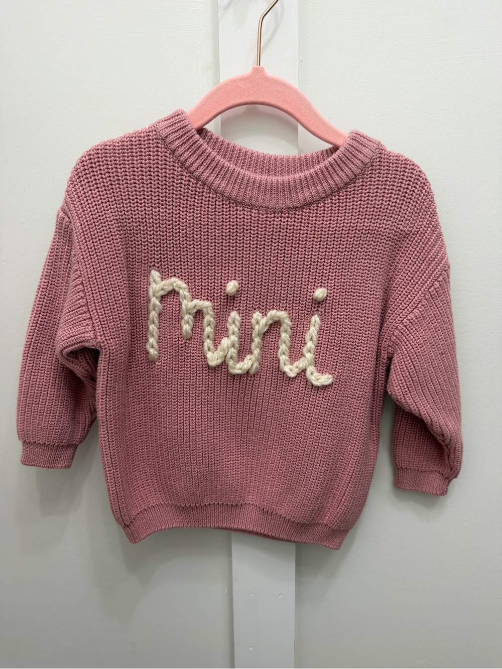 Hand embroidered “mini” Baby Cotton Blend Pink Knit Sweater
